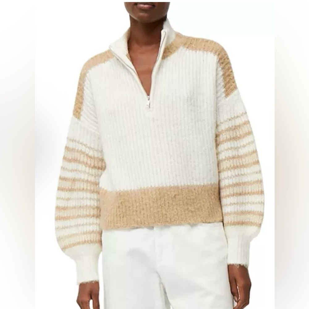 86. NWT French Connection Striped Half-Zip Sweater, Size Small.